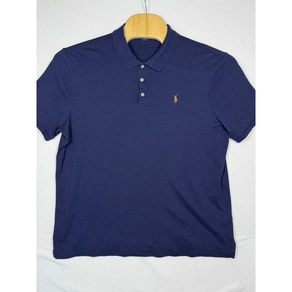 Polo Ralph‎ Lauren Polo Shirt Mens XL Navy Blue Classic Fit Multi-Colored Pony